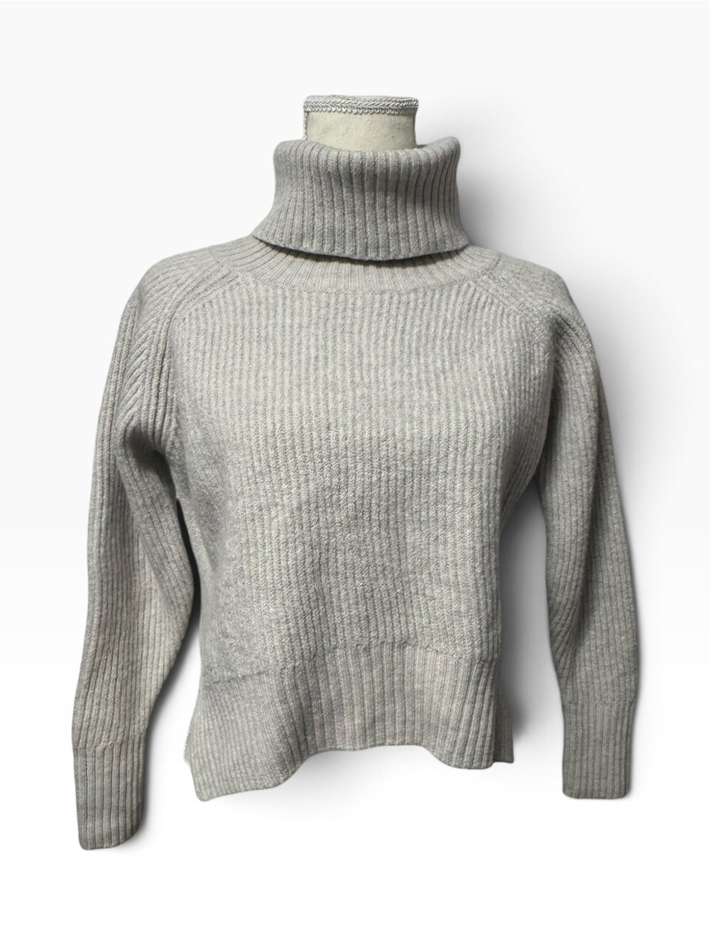 WILFRED FREE Women's Lin Ribbed Merino Wool Cropped Turtleneck Sweater Grey, XS